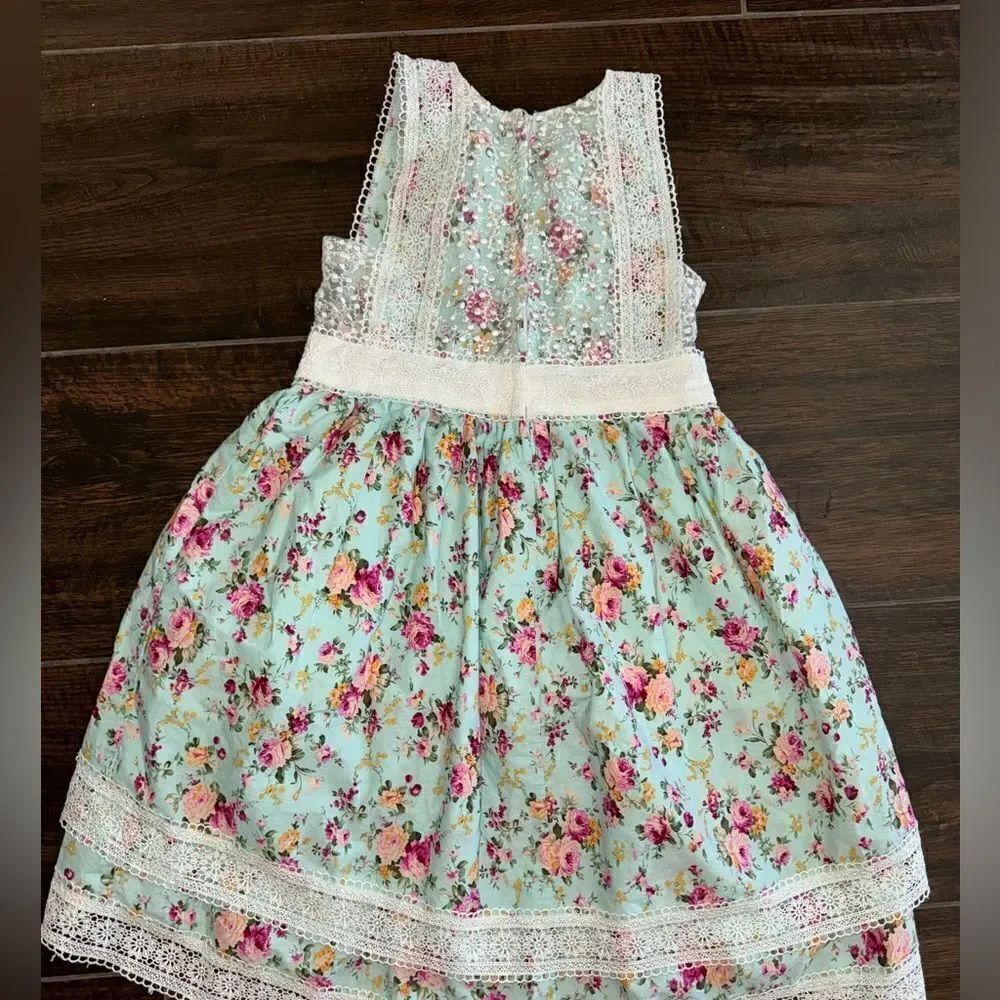 EUC Trish Scully turquoise Floral Hi Lo Dress Size 5